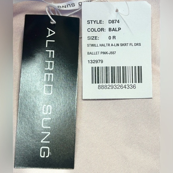 NWT Alfred Sung Halter A-Line Satin Maxi Dress, Ballet Pink, Pockets, Size 0R - Picture 10 of 13